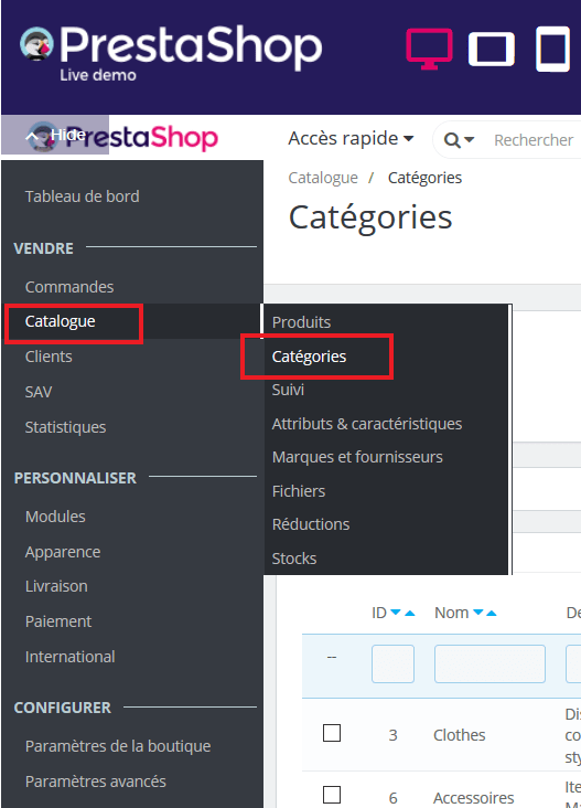 Prestashop menu catégorie